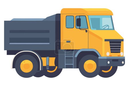 Ilustración de Camión amarillo entregando maquinaria pesada sobre blanco - Imagen libre de derechos