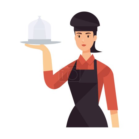 Illustration for Smiling waitress serving gourmet meal on plate icon isolated - Royalty Free Image