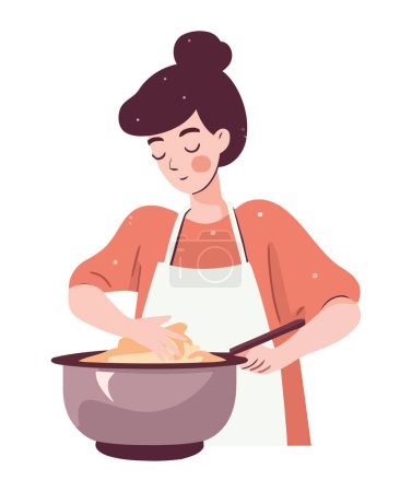 Téléchargez les illustrations : Chef tenant bol, préparation délicieuse icône de dessert isolé - en licence libre de droit