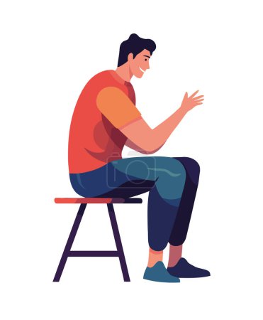 Illustration for Smiling boy sitting on chair icon isolated - Royalty Free Image
