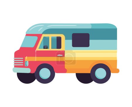 Téléchargez les illustrations : Mini van sur une icône d'aventure d'été isolé - en licence libre de droit