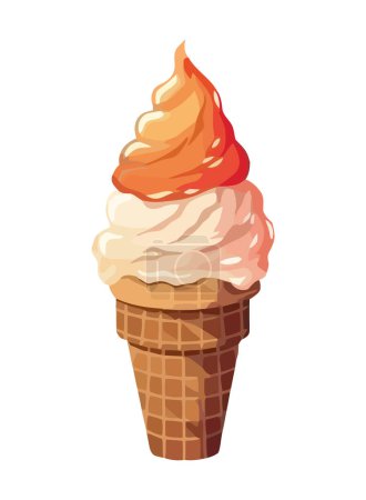 Téléchargez les illustrations : Crème fouettée et fraise sur cône de gaufre icône isolée - en licence libre de droit