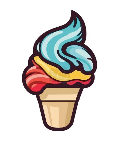 Téléchargez les illustrations : Crème glacée dessin animé, icône collation été isolé - en licence libre de droit