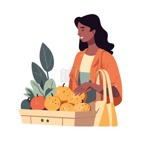 Ilustración de Las mujeres sonrientes cosechan verduras frescas felizmente icono aislado - Imagen libre de derechos