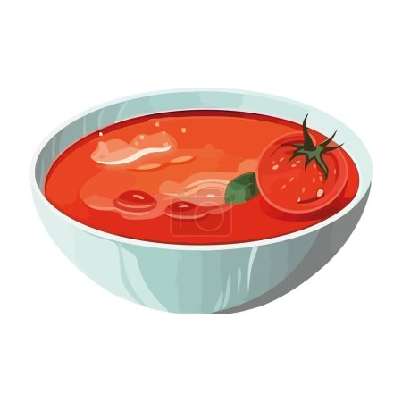 Ilustración de Sopa vegetariana fresca con icono de tomate maduro aislado - Imagen libre de derechos