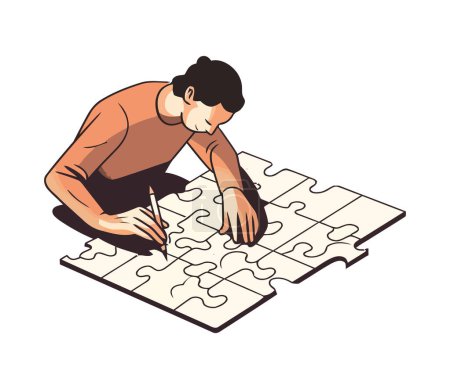 Illustration for Businessman solving jigsaw puzzle with creativity icon isolated - Royalty Free Image