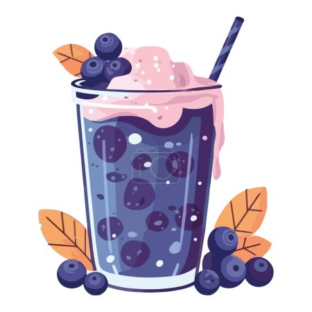 Illustration for Blueberry cocktail, fresh and organic refreshment icon isolated - Royalty Free Image