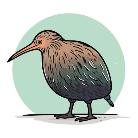 Illustration for Cheerful kiwi bird standing on grass, isolated image icon - Royalty Free Image
