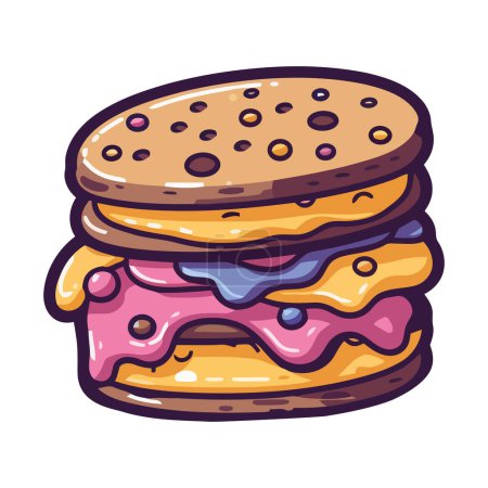 Téléchargez les illustrations : Icône de hamburger dessinée à la main sur plaque avec icône de frites isolée - en licence libre de droit