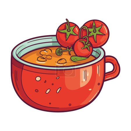 Téléchargez les illustrations : Icône de soupe de tomates biologiques végétariennes fraîches isolées - en licence libre de droit