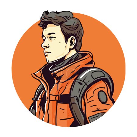 Ilustración de Hombre con chaqueta y mochila icono aislado - Imagen libre de derechos