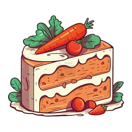 Téléchargez les illustrations : Carotte fraîche et crème sucrée pour icône gâteau isolé - en licence libre de droit
