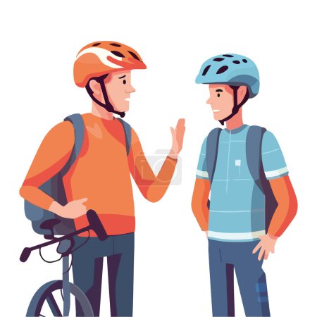 Illustration for Friends cycling adventure, fun icon isolated - Royalty Free Image