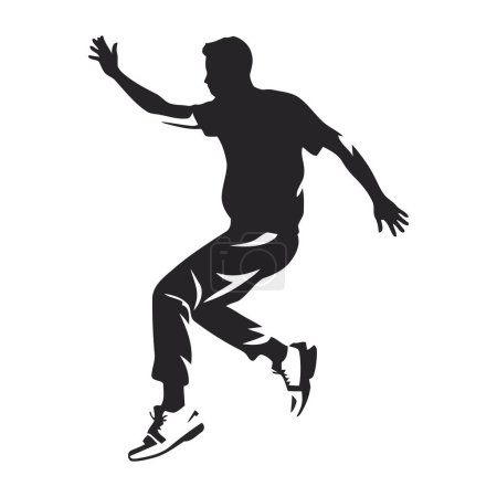 Téléchargez les illustrations : Athlète musculaire saute à la victoire, icône silhouette isolé - en licence libre de droit