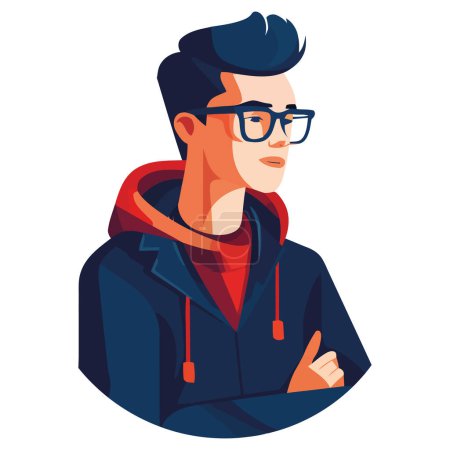Illustration for Modern man in blue hooded and eyeglasses icon isolated - Royalty Free Image