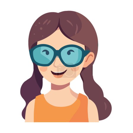 Téléchargez les illustrations : Fille avec lunettes icône sourit avec icône de joie d'été isolé - en licence libre de droit