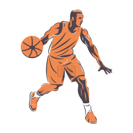 Ilustración de Hombre jugando baloncesto en el deporte competitivo icono aislado - Imagen libre de derechos