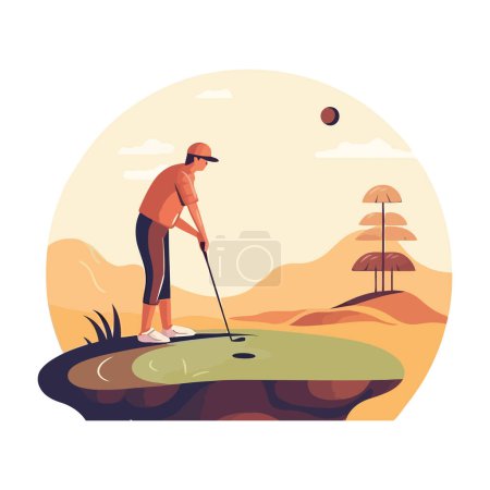 Ilustración de Golfista caminando sobre hierba, bola en mano icono aislado - Imagen libre de derechos