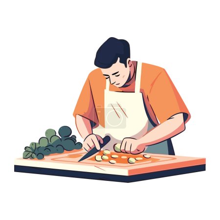 Téléchargez les illustrations : Une personne cuisine gaiement une pizza gastronomique à l'intérieur. isolé - en licence libre de droit