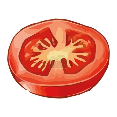 Téléchargez les illustrations : Tranche de tomate juteuse et mûre - un délice gastronomique. isolé - en licence libre de droit