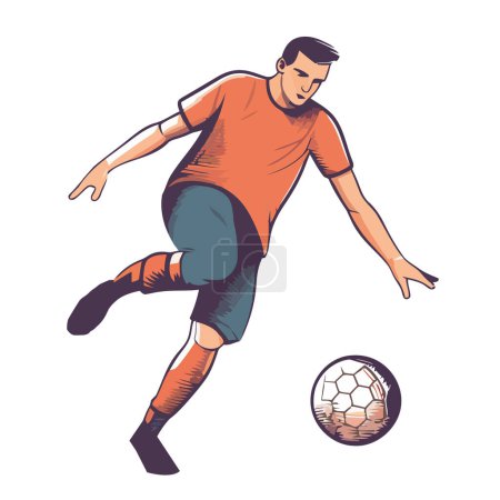 Ilustración de Delantero patadas pelota de fútbol icono aislado - Imagen libre de derechos
