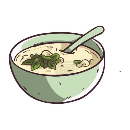 Téléchargez les illustrations : Soupe végétarienne aux herbes et légumes frais icône isolé - en licence libre de droit