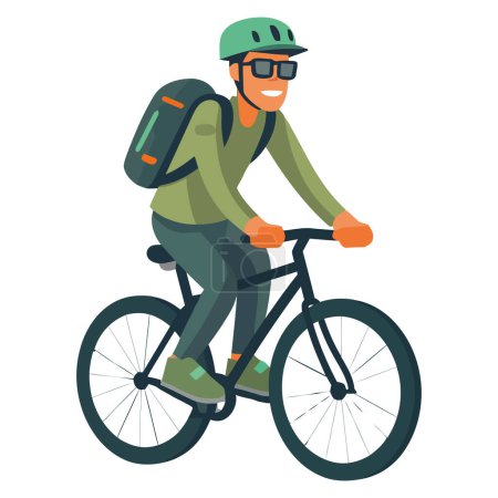 Illustration for Mountain biker with sunglasses and bag icon isolated - Royalty Free Image