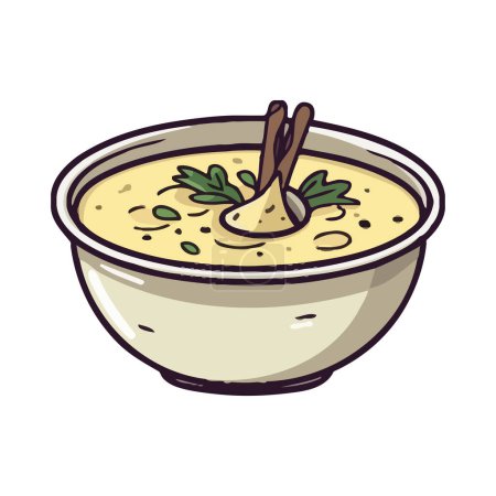 Ilustración de Una sopa vegetariana con ingredientes saludables icono aislado - Imagen libre de derechos