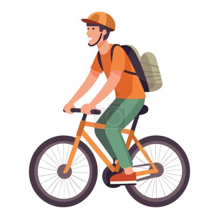 Téléchargez les illustrations : Homme vélo avec vitesse, aventure sur icône sac à dos isolé - en licence libre de droit