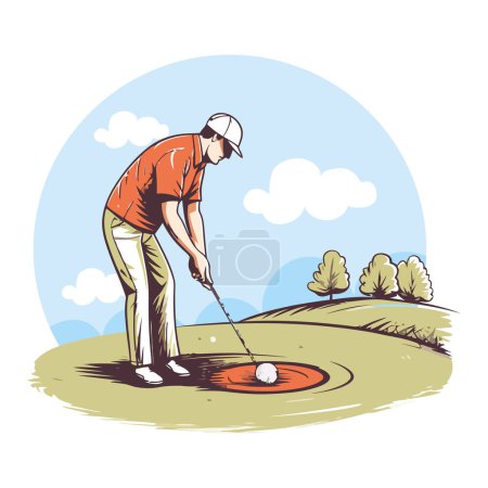 Illustration for Golfer hits ball, finds success on green icon isolated - Royalty Free Image