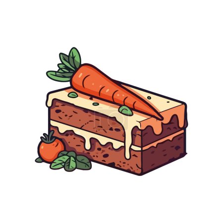 Téléchargez les illustrations : Un gâteau de carotte dessin animé mignon avec icône de glaçage isolé - en licence libre de droit