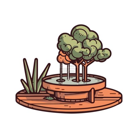 Ilustración de Hojas verdes crecen en el árbol en la naturaleza icono aislado - Imagen libre de derechos