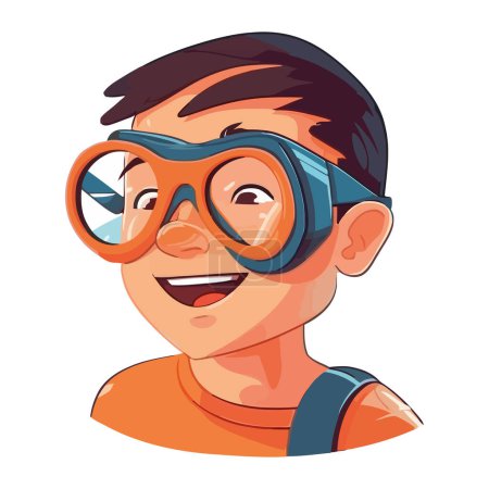 Illustration for Fun summer adventure snorkeling with cheerful boy icon isolated - Royalty Free Image