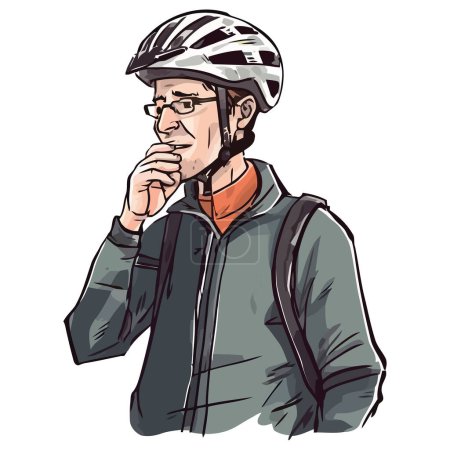 Illustration for Businessman with bicycle helmet, sketch icon isolated - Royalty Free Image