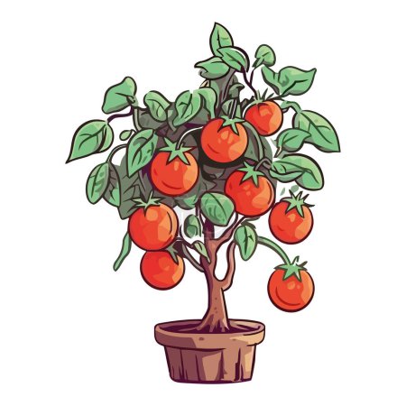 Illustration for Ripe tomato in pot, symbol of healthy eating icon isolated - Royalty Free Image