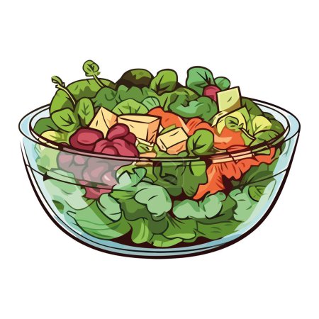 Téléchargez les illustrations : Salade d'été fraîche aux légumes bio icône isolé - en licence libre de droit