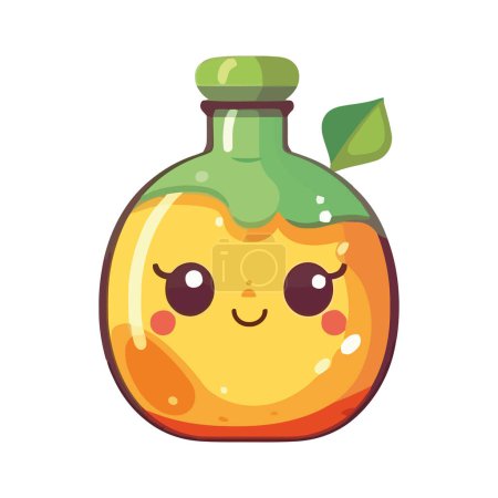 Illustration for Fresh organic fruit juice in cute bottle design icon isolated - Royalty Free Image