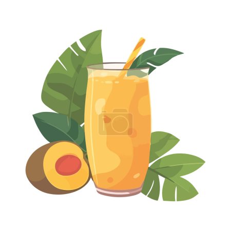 Téléchargez les illustrations : Cocktail d'agrumes frais, icône de menthe et fruits mûrs isolé - en licence libre de droit