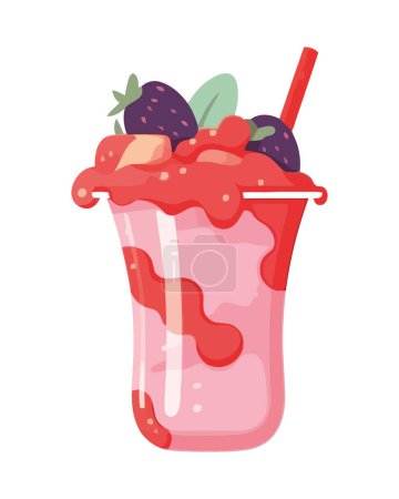 Téléchargez les illustrations : Cocktail aux fraises juteux, icône gourmande fraîche et bio isolée - en licence libre de droit