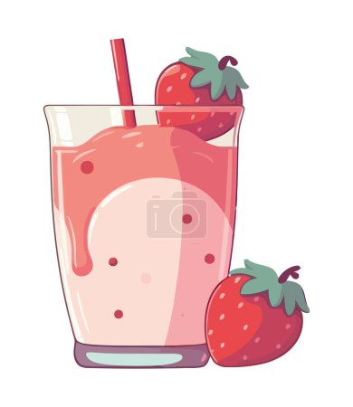 Téléchargez les illustrations : Cocktail aux fraises, icône du rafraîchissement bio été isolé - en licence libre de droit