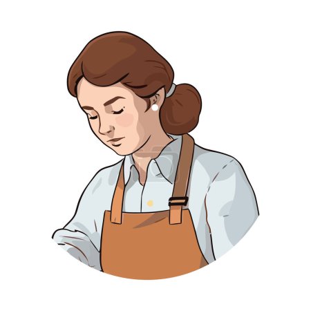 Illustration for One smiling female chef standing in apron icon isolated - Royalty Free Image