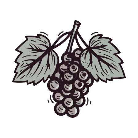Téléchargez les illustrations : Bouquet de raisin juteux sur icône de feuille fraîche isolé - en licence libre de droit