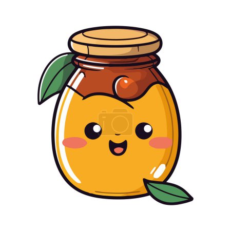 Téléchargez les illustrations : Fruits frais et miel en pot icône mignon isolé - en licence libre de droit