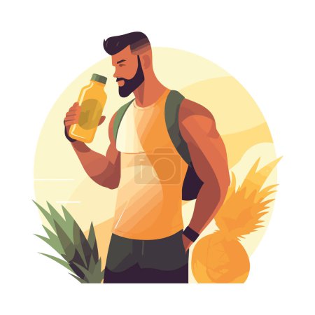 Ilustración de Hombre atleta muscular, sosteniendo icono de la botella de agua aislado - Imagen libre de derechos