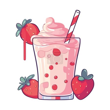 Illustration for Juicy strawberrycocktail, sweet refreshment fun icon isolated - Royalty Free Image