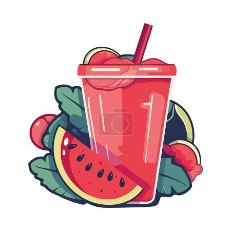 Illustration for Juicy summer watermelon make a refreshing cocktail icon isolated - Royalty Free Image