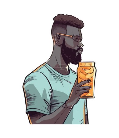 Illustration for Bearded man holding drink, modern flat design isolated - Royalty Free Image