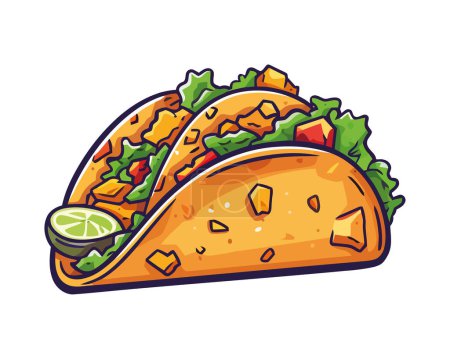 Téléchargez les illustrations : Repas de taco gastronomique avec viande fraîche et icône de coriandre isolée - en licence libre de droit