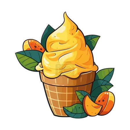 Téléchargez les illustrations : Crème glacée sucrée avec icône de fruit isolé - en licence libre de droit