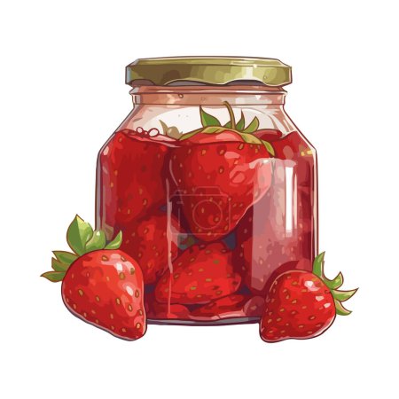 Téléchargez les illustrations : Conserves de fraises sucrées dans un pot maison icône isolé - en licence libre de droit